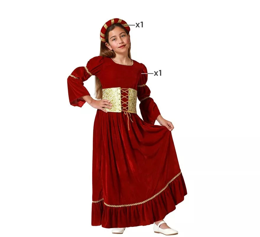 Translation missing: fr.Disfraz de Dama Medieval Renacentista rojo para niña