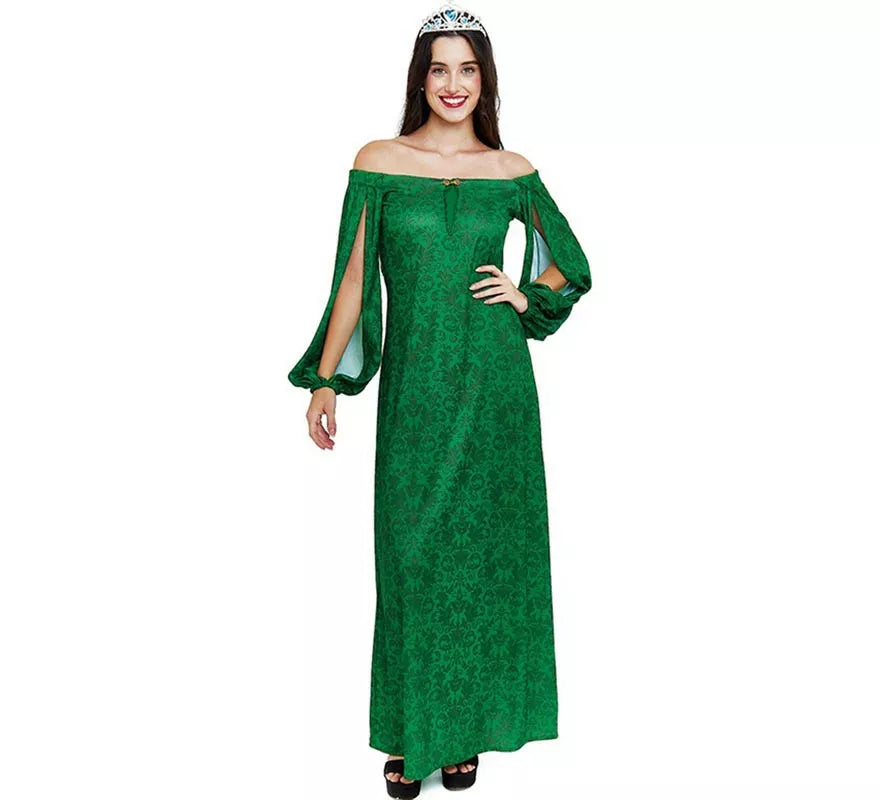 Translation missing: fr.Disfraz de Dama Medieval verde estampado para mujer