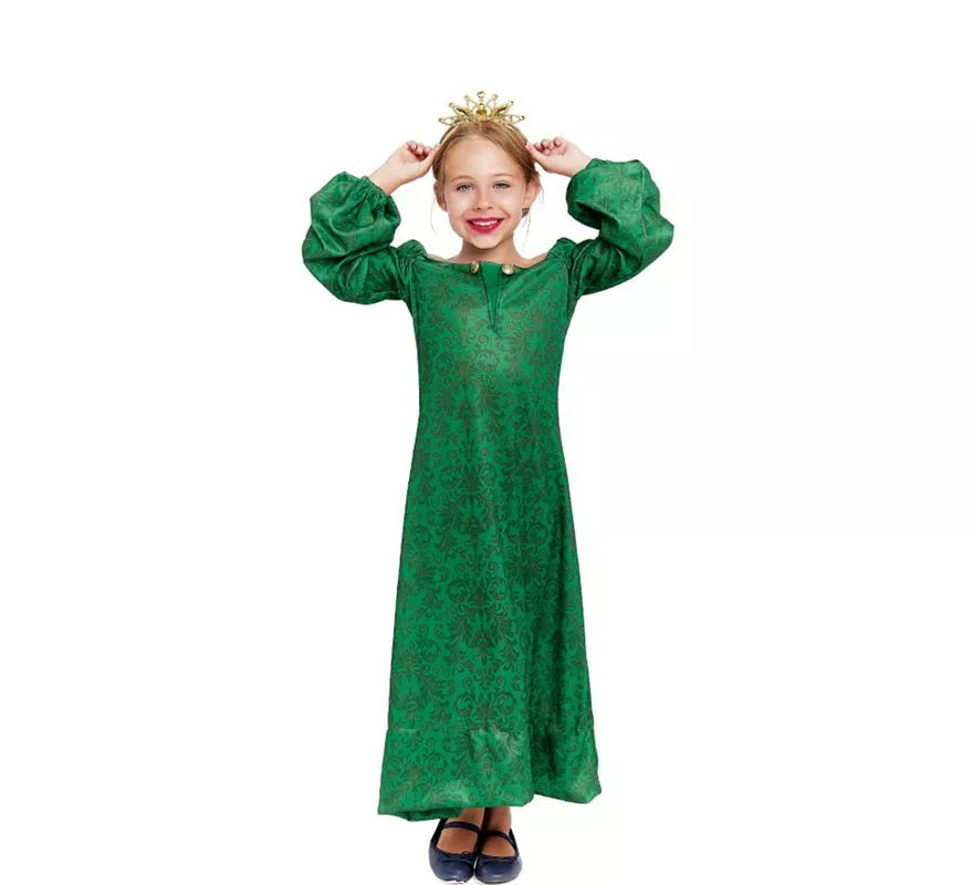 Translation missing: fr.Disfraz de Dama Medieval verde estampado para niña
