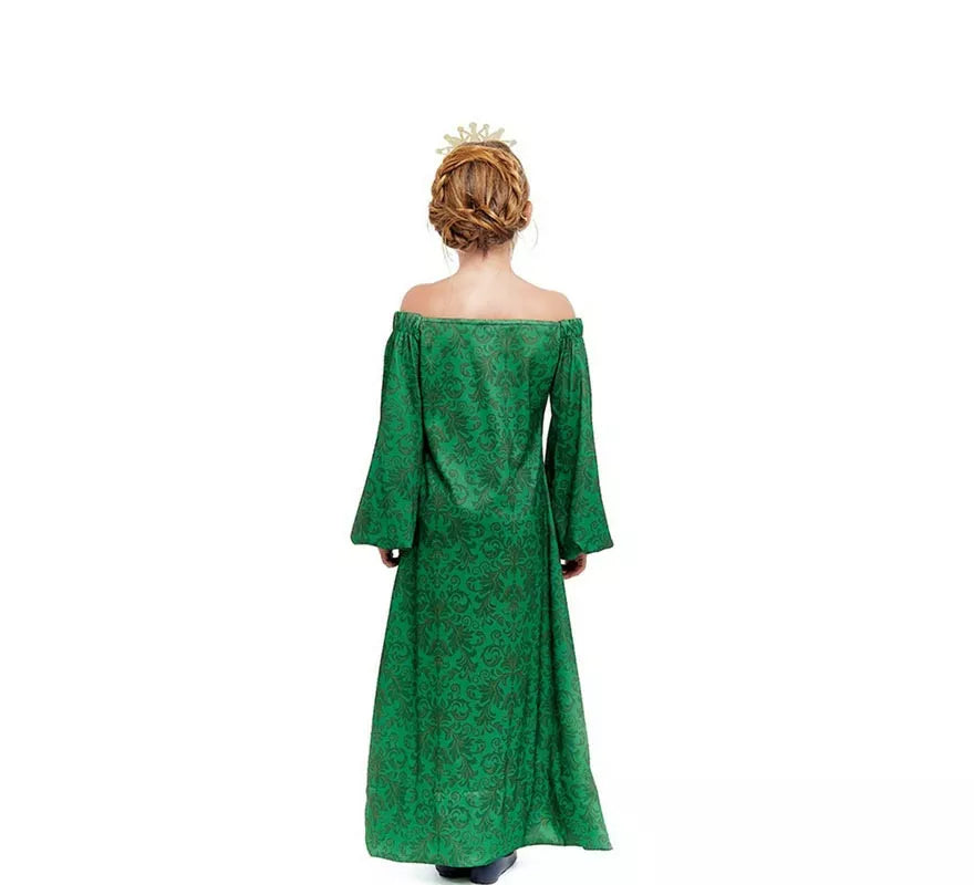Translation missing: fr.Disfraz de Dama Medieval verde estampado para niña