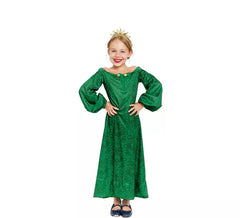 Déguisement de dame médiévale imprimé vert fille