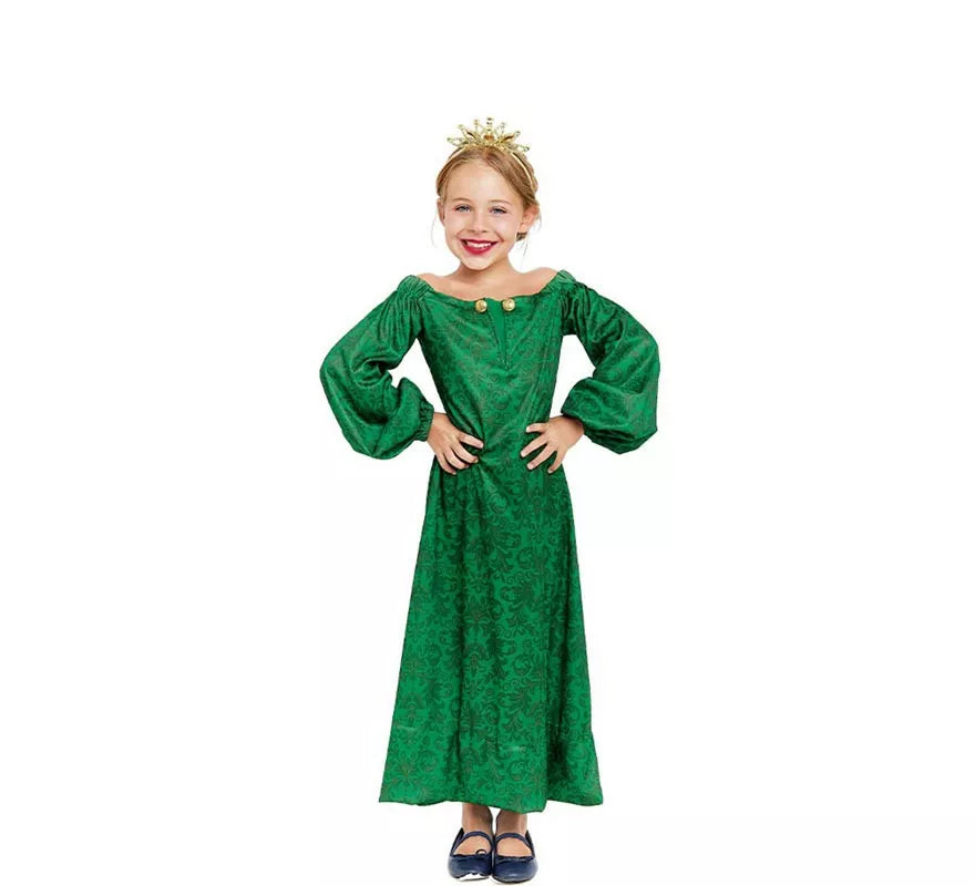 Translation missing: fr.Disfraz de Dama Medieval verde estampado para niña