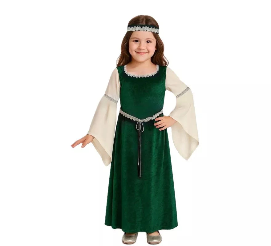 Disfraz de Dama Medieval verde para niña
