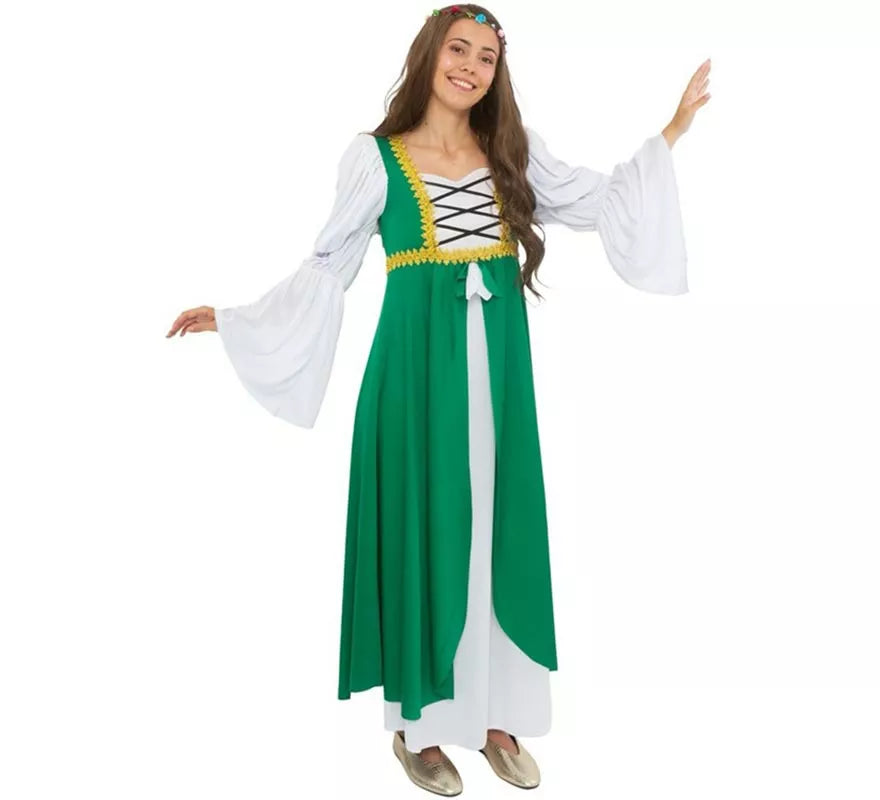 Translation missing: fr.Disfraz de Dama Medieval verde y blanco para mujer