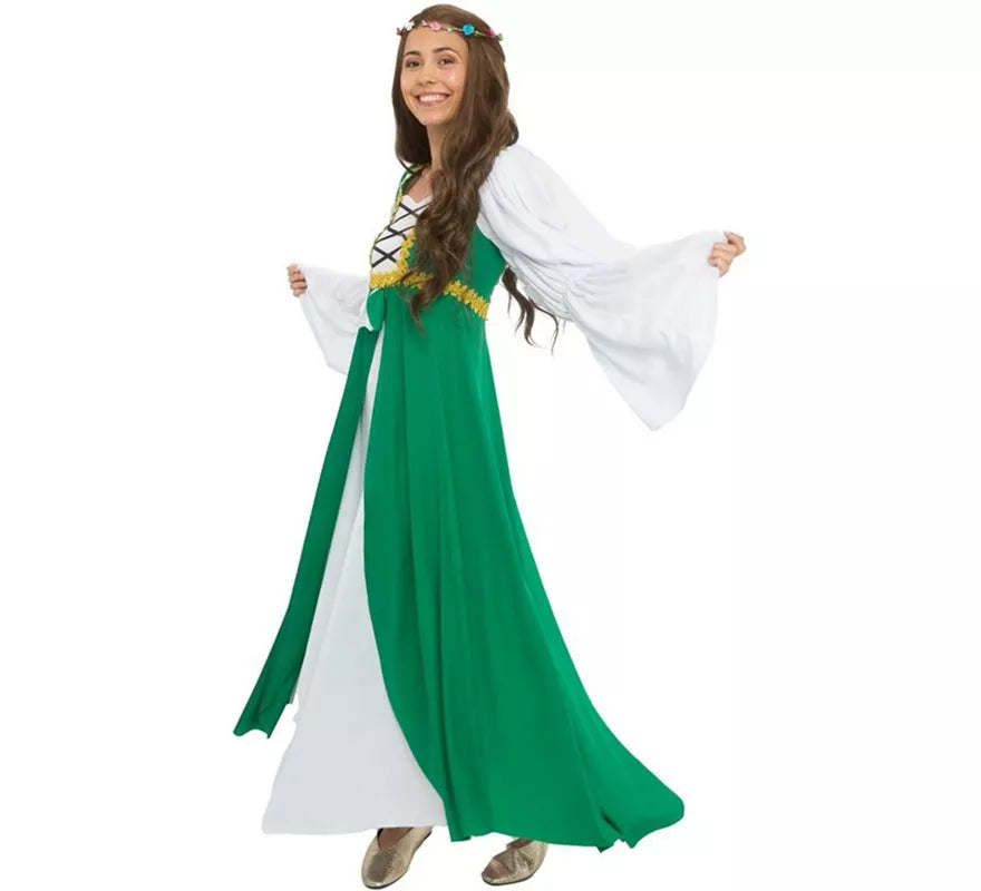Translation missing: fr.Disfraz de Dama Medieval verde y blanco para mujer