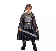 Déguisement Dame Viking argentée avec cape pour fille