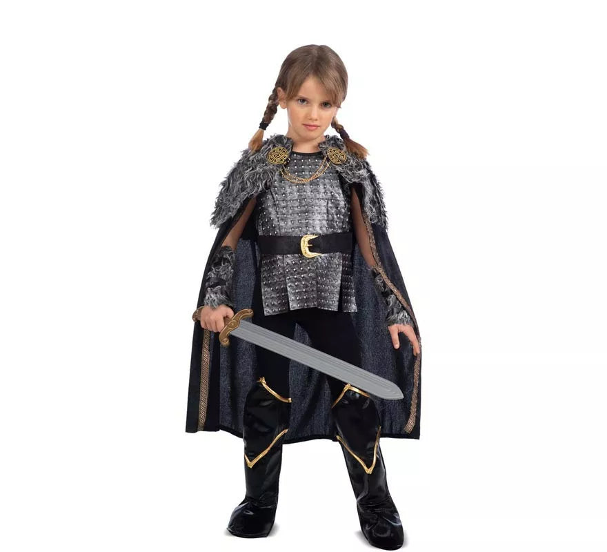 Translation missing: fr.Disfraz de Dama Vikinga plateado con capa para niña