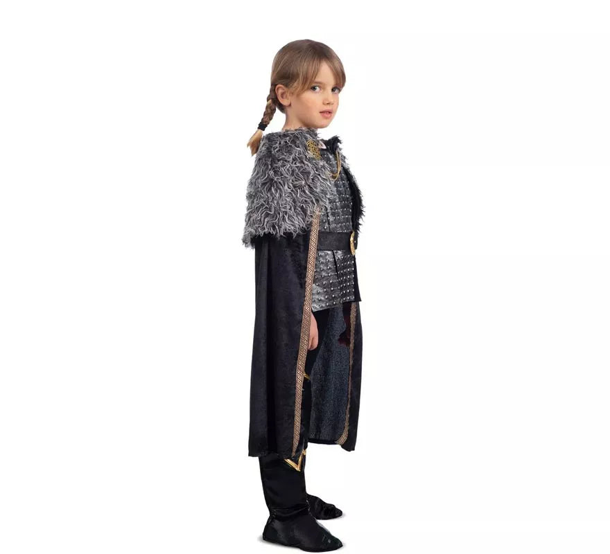 Translation missing: fr.Disfraz de Dama Vikinga plateado con capa para niña