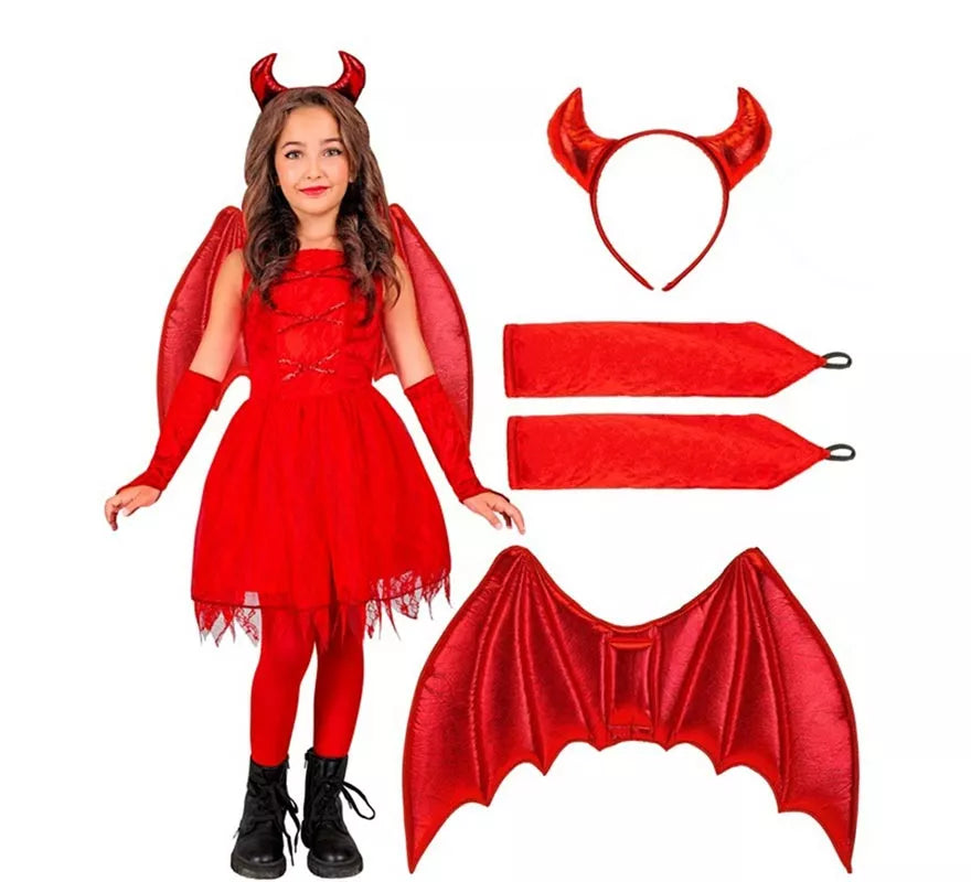 Disfraz de Diabla con Alas y Cuernos para niña