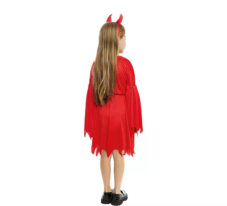 Translation missing: fr.Disfraz de Diablesa moderna roja con diadema para niña