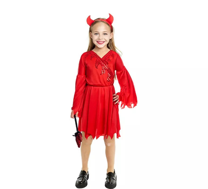 Translation missing: fr.Disfraz de Diablesa moderna roja con diadema para niña