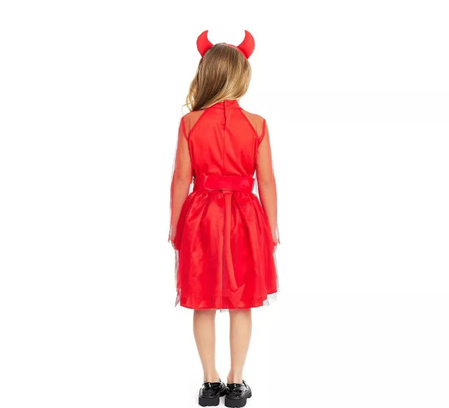 Translation missing: fr.Disfraz de Diablesa moderna roja con diadema y cola para niña