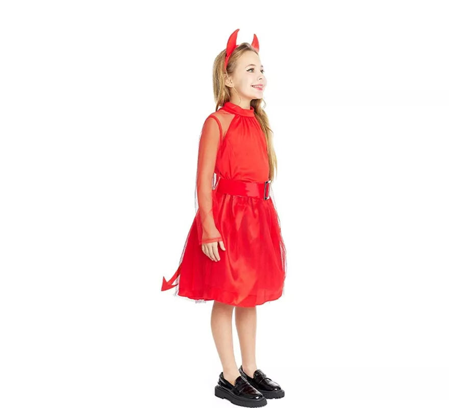 Translation missing: fr.Disfraz de Diablesa moderna roja con diadema y cola para niña