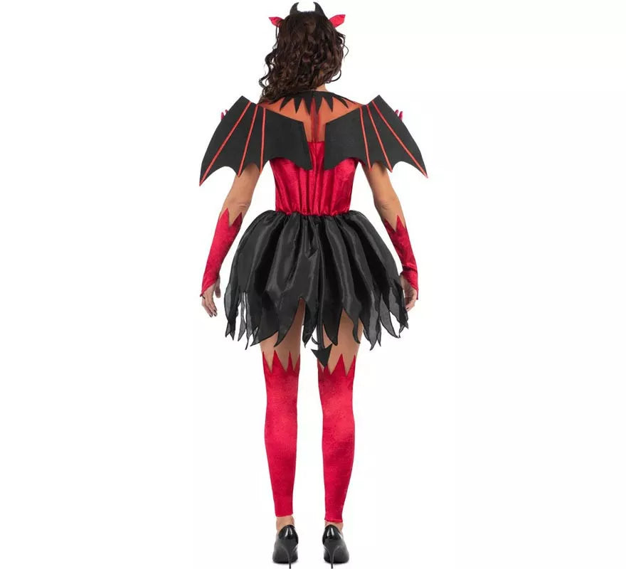 Translation missing: fr.Disfraz de Diablesa rojo y negro con alas para mujer