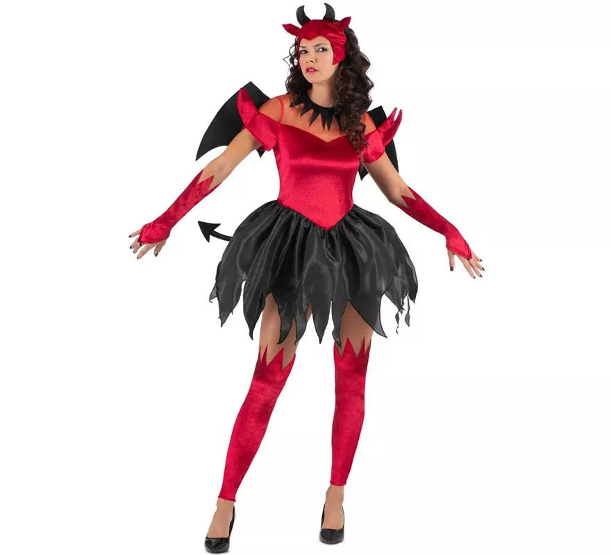 Translation missing: fr.Disfraz de Diablesa rojo y negro con alas para mujer