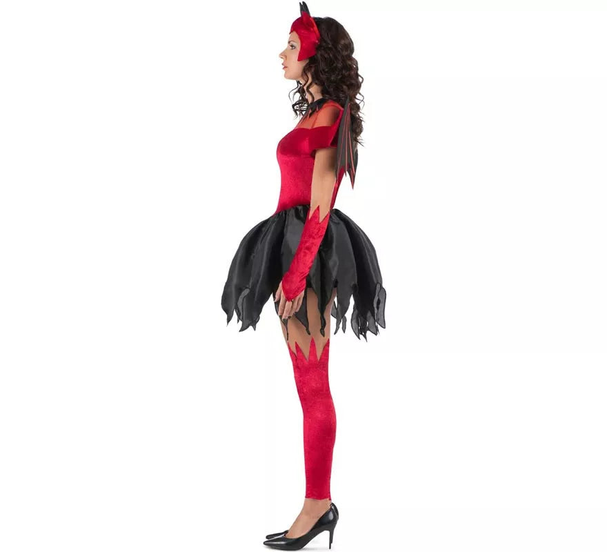 Translation missing: fr.Disfraz de Diablesa rojo y negro con alas para mujer