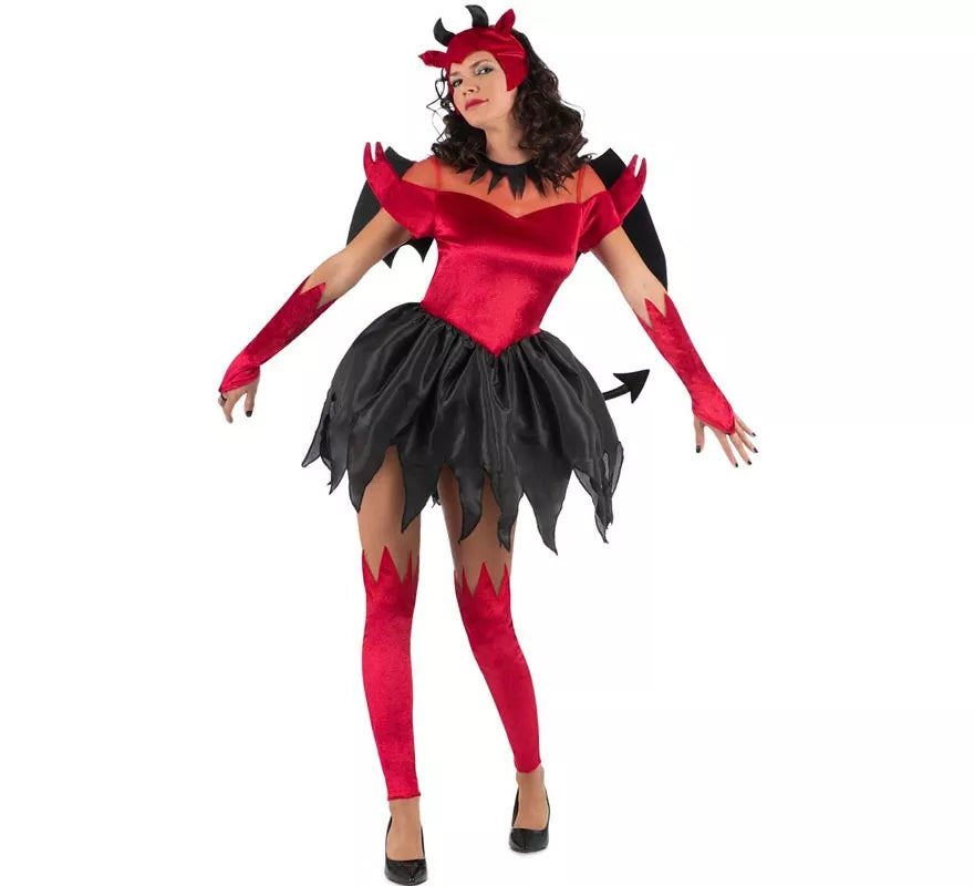 Translation missing: fr.Disfraz de Diablesa rojo y negro con alas para mujer