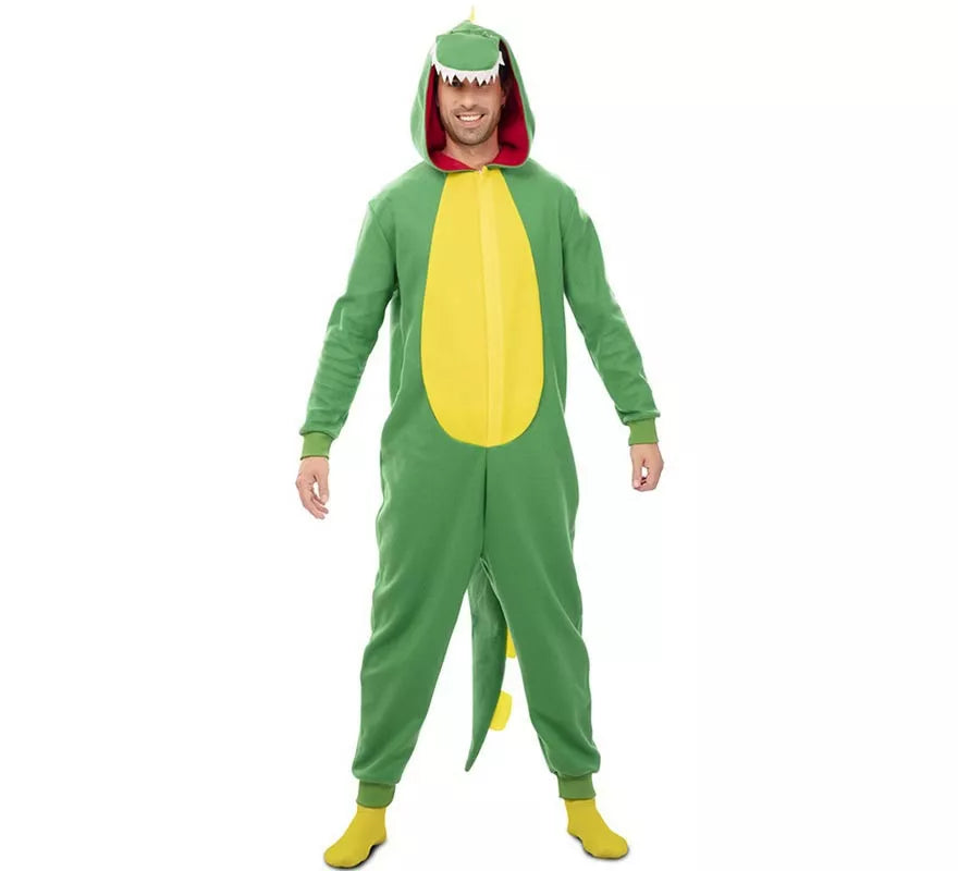 Translation missing: fr.Disfraz de Dinosaurio Kugurumi verde y amarillo para adulto