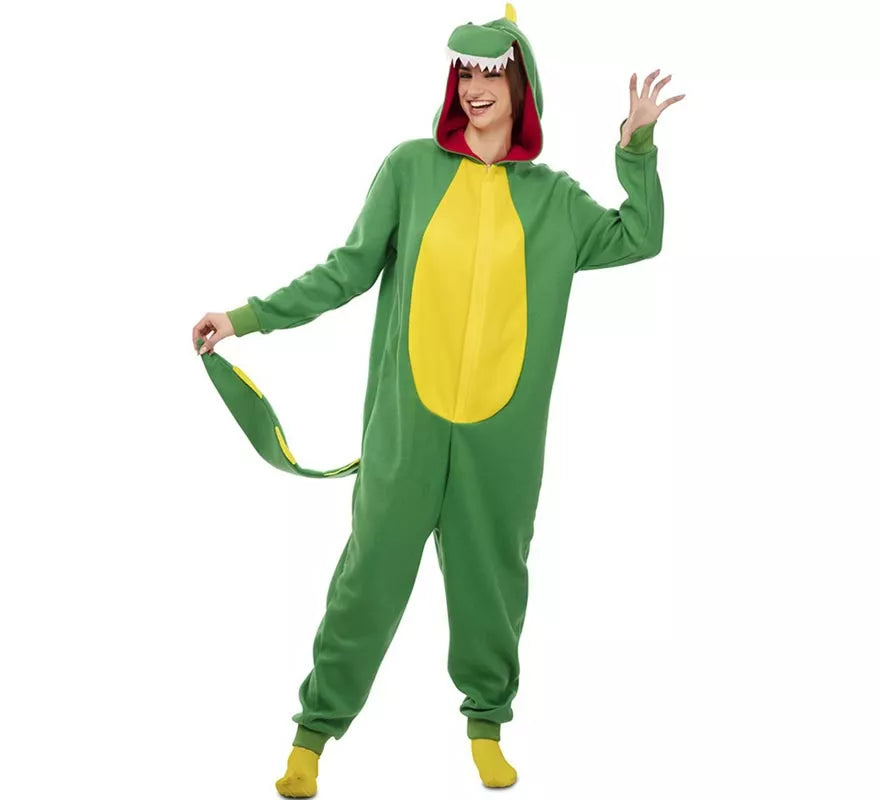 Translation missing: fr.Disfraz de Dinosaurio Kugurumi verde y amarillo para adulto