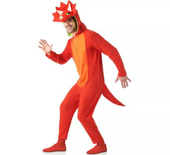 Déguisement de dinosaure tricératops rouge pour adultes
