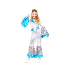 Déguisement Disco Girl argent et bleu fille