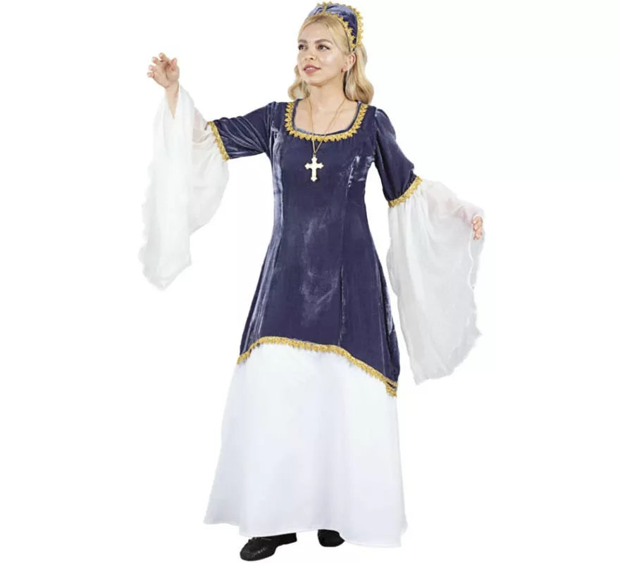 Translation missing: fr.Disfraz de Doña Petronila azul y blanco para mujer