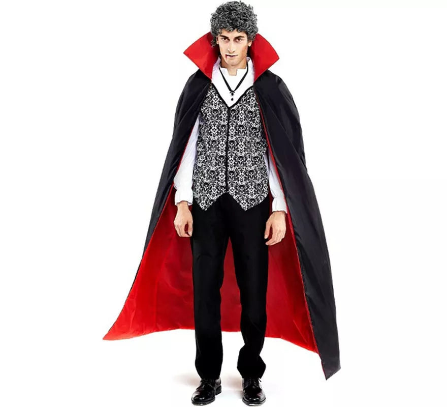 Translation missing: fr.Disfraz de Drácula clásico con capa bicolor para hombre