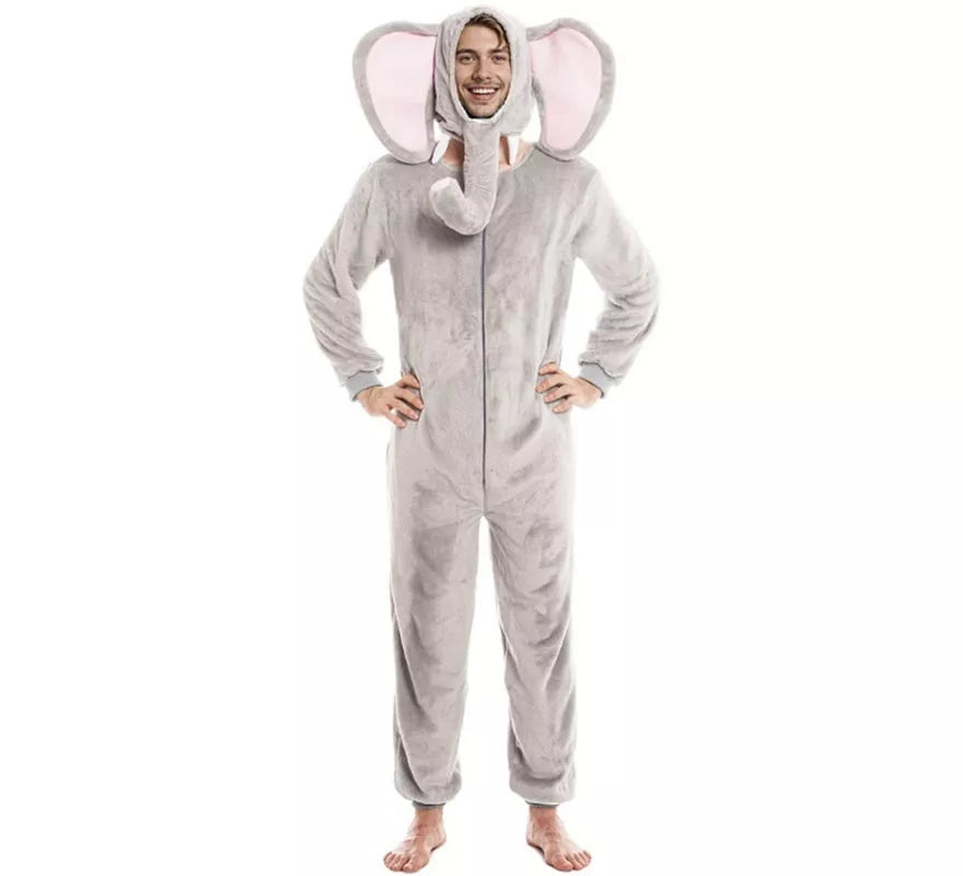 Translation missing: fr.Disfraz de Elefante gris con gorro para adultos