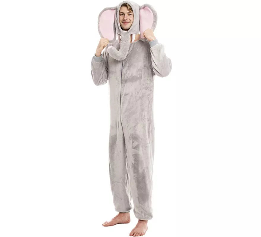 Translation missing: fr.Disfraz de Elefante gris con gorro para adultos