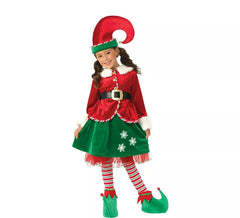 Déguisement lutin assistant du Père Noël Deluxe avec chapeau pour fille