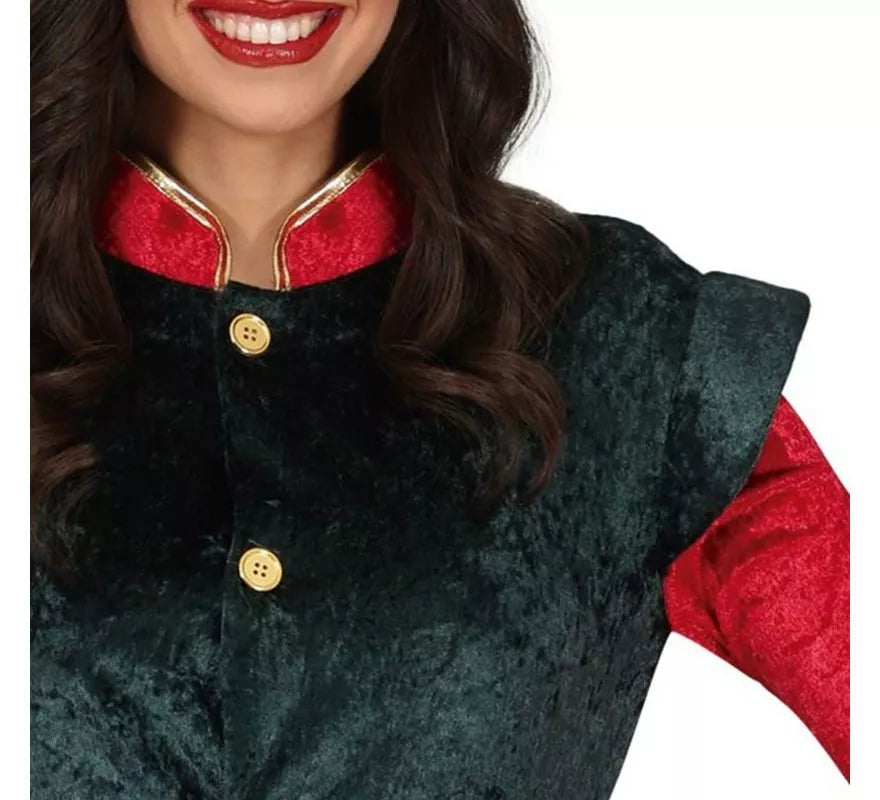 Translation missing: fr.Disfraz de Elfa Paje verde y rojo con gorro para mujer