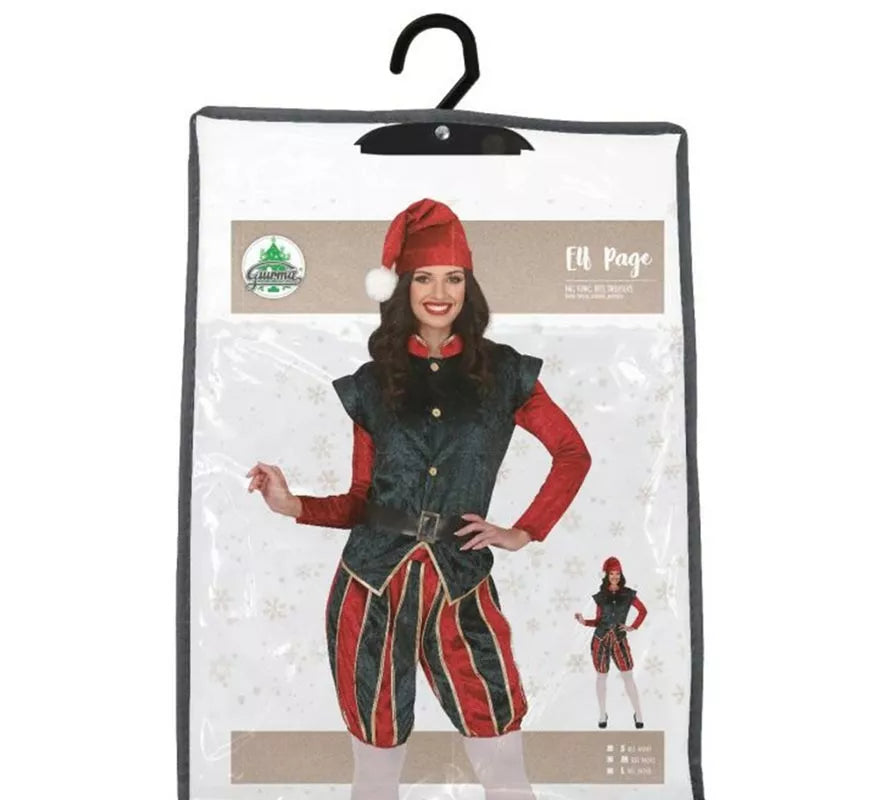 Translation missing: fr.Disfraz de Elfa Paje verde y rojo con gorro para mujer