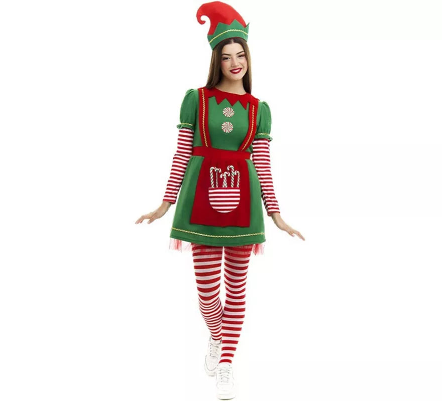 Translation missing: fr.Disfraz de Elfa Polar en vestido verde y rojo para mujer