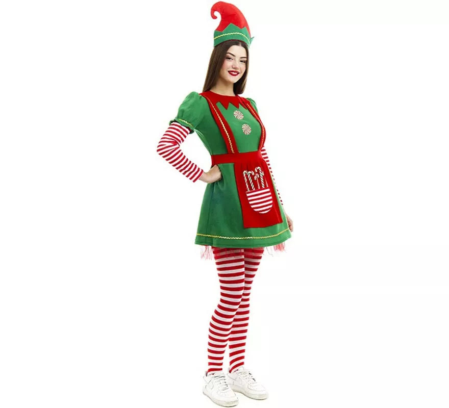 Translation missing: fr.Disfraz de Elfa Polar en vestido verde y rojo para mujer