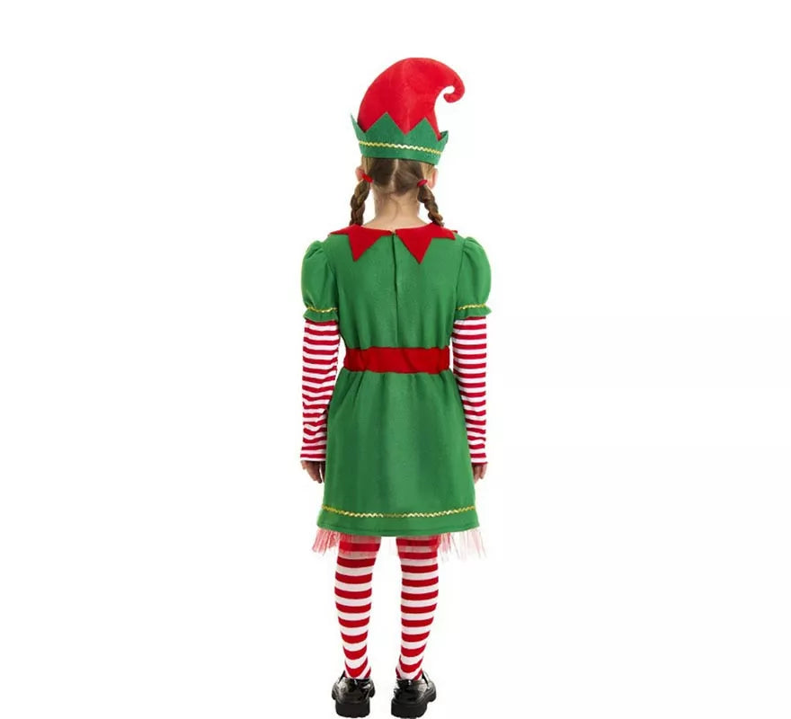 Translation missing: fr.Disfraz de Elfa Polar en vestido verde y rojo para niña