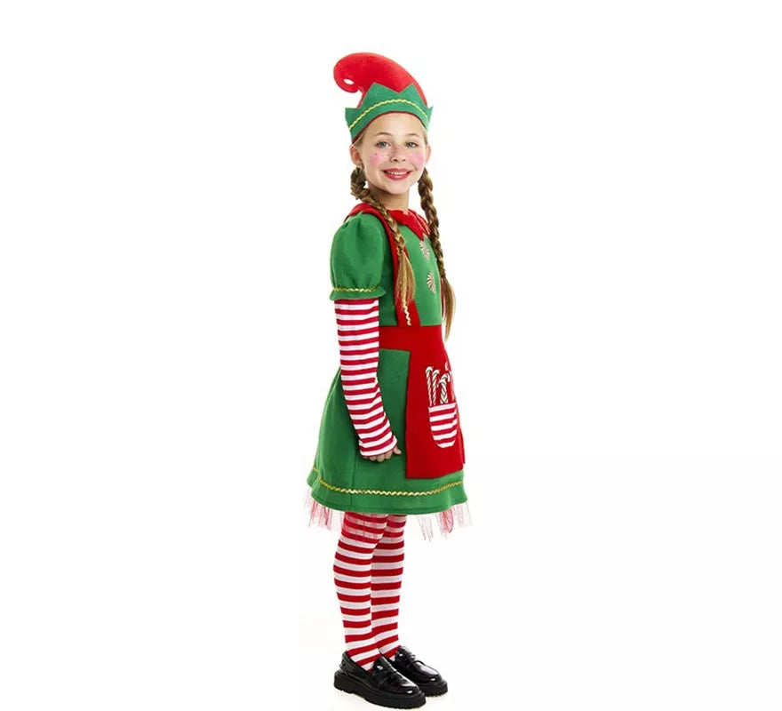 Translation missing: fr.Disfraz de Elfa Polar en vestido verde y rojo para niña