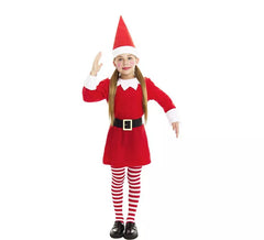 Déguisement d'elfe polaire rouge en robe avec chapeau pour fille