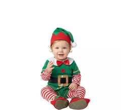 Déguisement lutin classique vert et rouge avec ceinture pour bébé