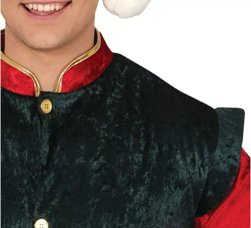 Translation missing: fr.Disfraz de Elfo Paje verde y rojo con gorro para hombre