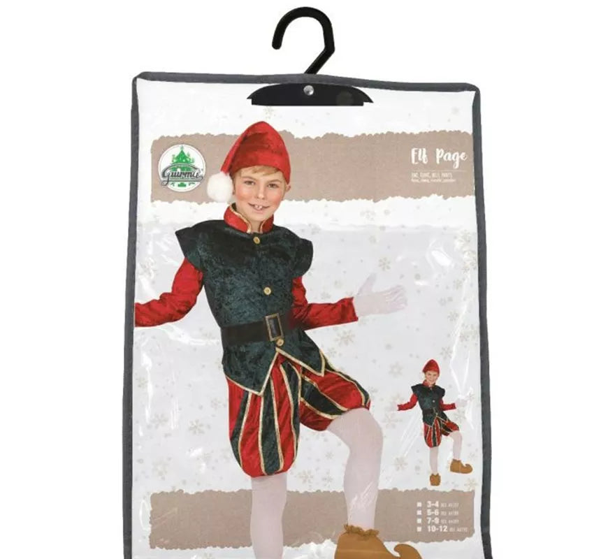 Translation missing: fr.Disfraz de Elfo Paje verde y rojo con gorro para niños