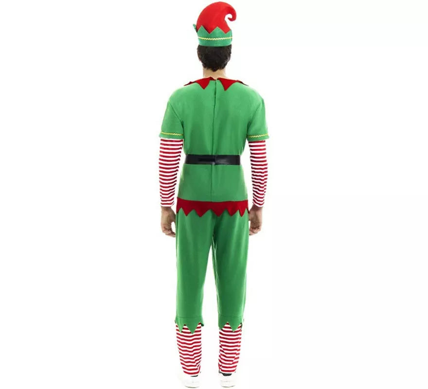 Translation missing: fr.Disfraz de Elfo Polar verde y rojo con cinturón para hombre