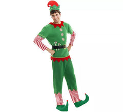 Costume d'elfe polaire vert et rouge avec ceinture pour homme