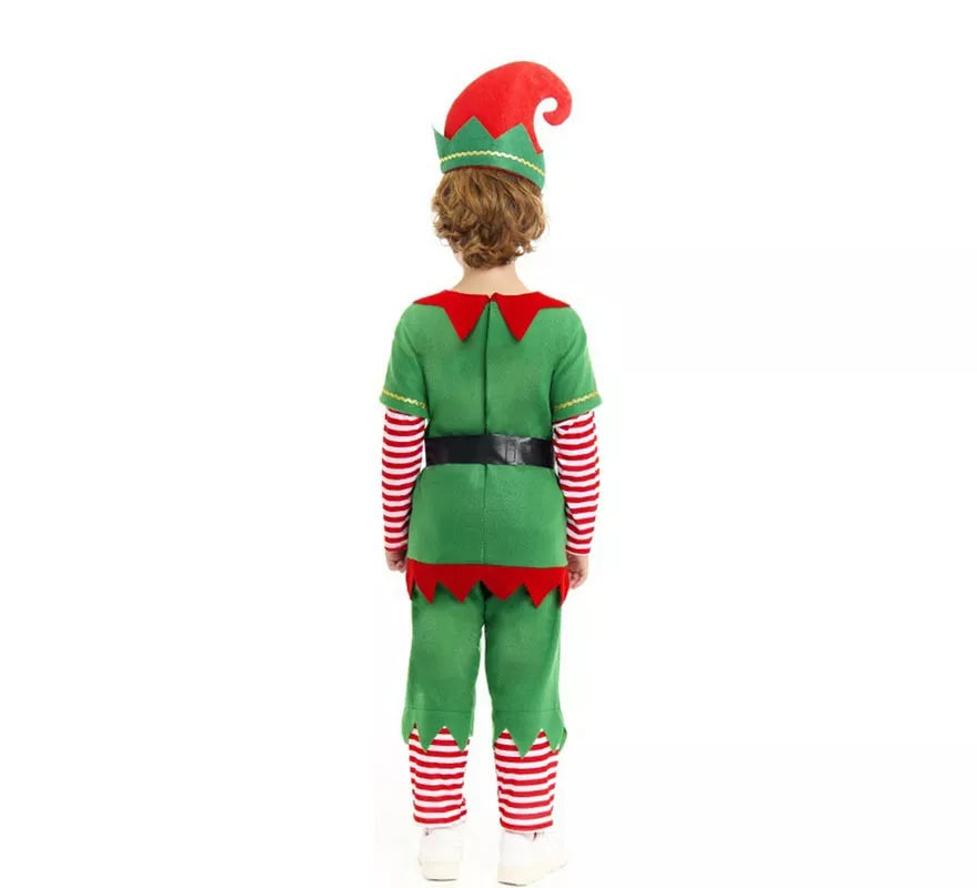 Translation missing: fr.Disfraz de Elfo Polar verde y rojo con cinturón para niño