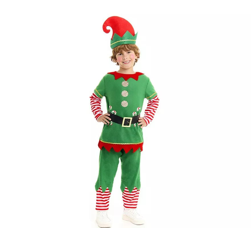 Translation missing: fr.Disfraz de Elfo Polar verde y rojo con cinturón para niño