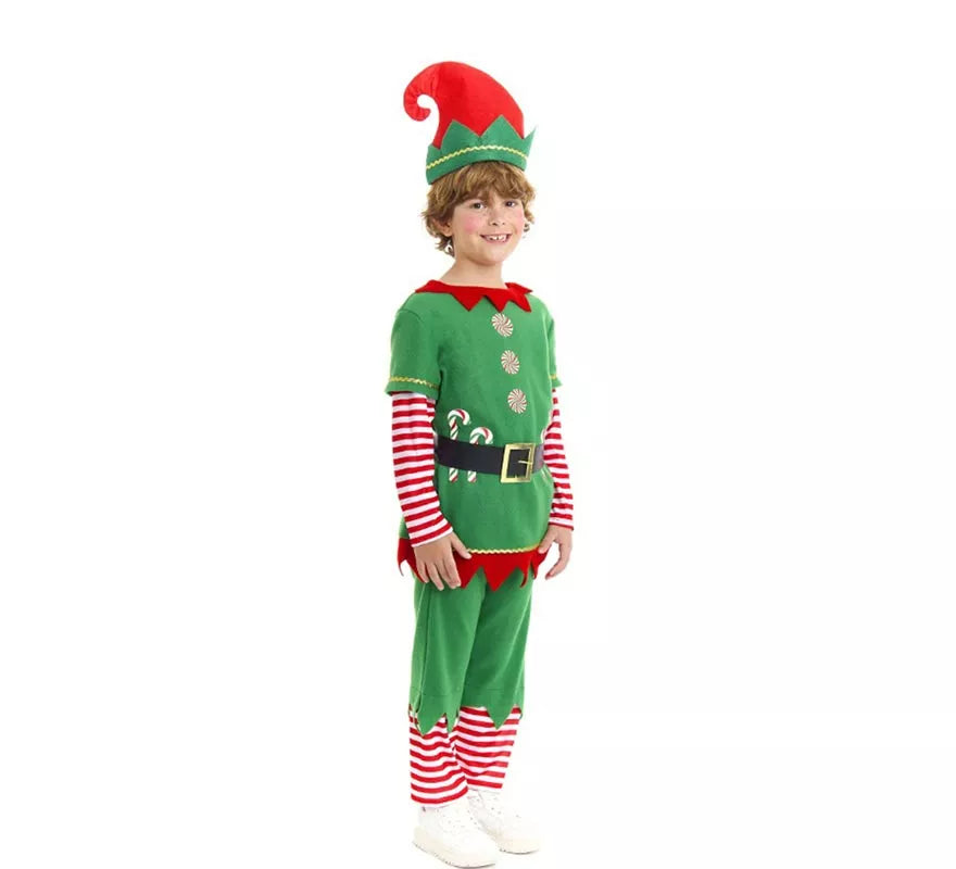 Translation missing: fr.Disfraz de Elfo Polar verde y rojo con cinturón para niño