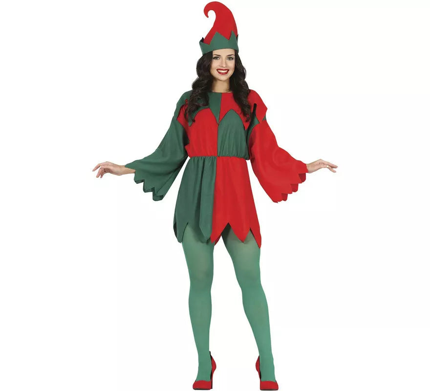 Translation missing: fr.Disfraz de Elfo Rojo y Verde con mangas para mujer
