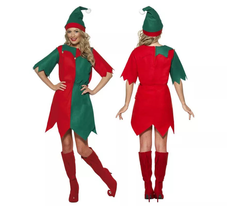 Translation missing: fr.Disfraz de Elfo Verde y Rojo de Mujer para Navidad
