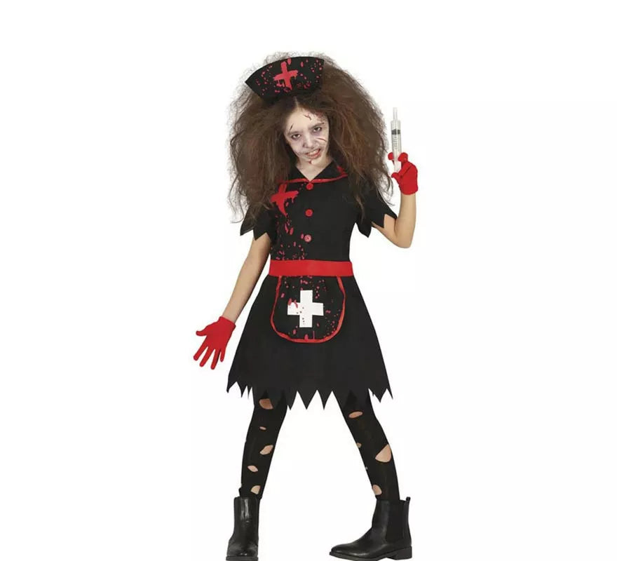 Translation missing: fr.Disfraz de Enfermera Zombie negro para niña