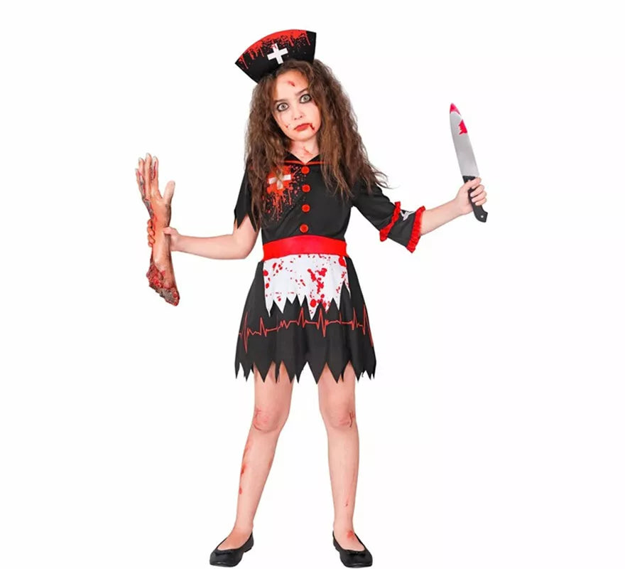 Translation missing: fr.Disfraz de Enfermera Zombie negro para niña