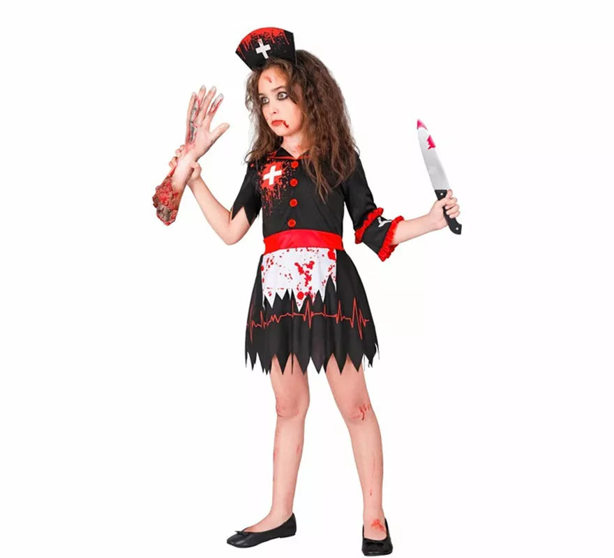 Translation missing: fr.Disfraz de Enfermera Zombie negro para niña